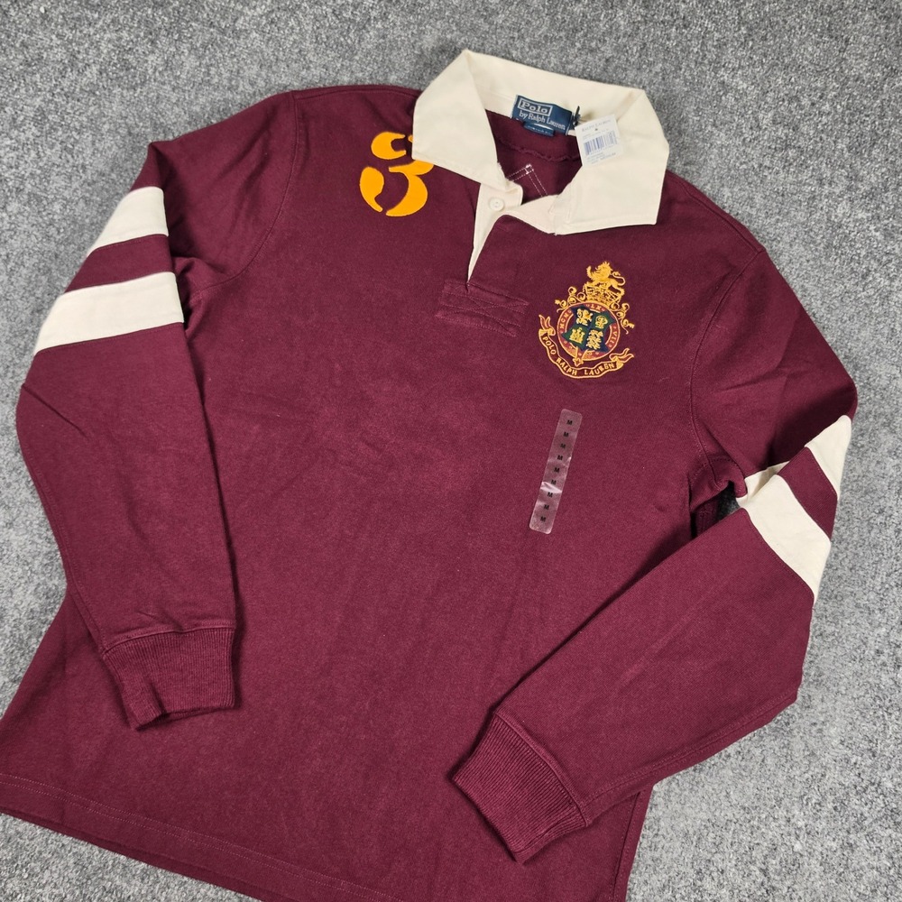 Polo Ralph Lauren Rugby Shirt Mens Medium Burgundy Crest Long Sleeve NWT